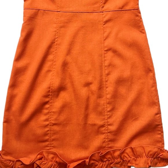 NEW KENDALL + KYLIE Linen Blend Off The Shoulder Ruffle Tangerine Dress, Sz 4-6 - Picture 8 of 15
